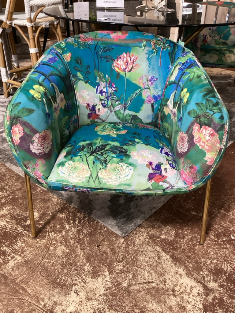 Falco Contemporary Floral Velvet and Gold Accent Chair 9HM7ZEUE