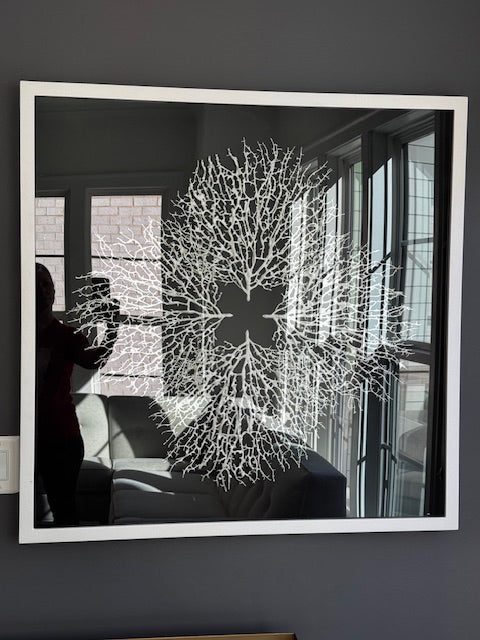 Williams Sonoma White HUJI Roots on Black 39.5" Square  Art