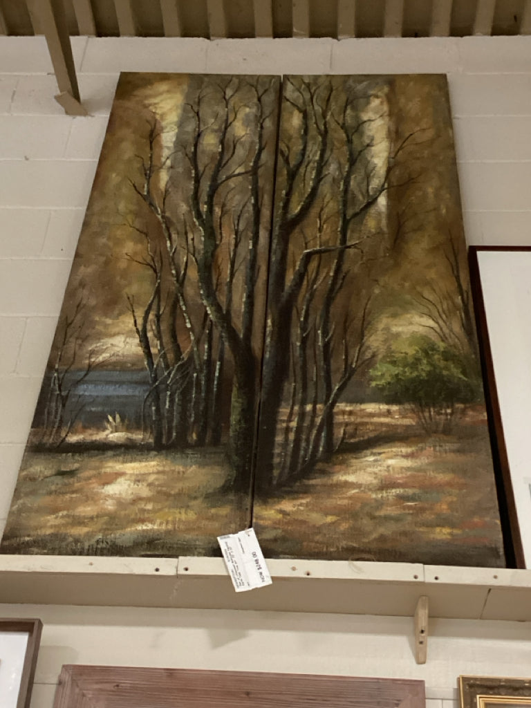 Pair of Uttermost Multicolor Neutral Earth Tone Tree Art  70" X 20"