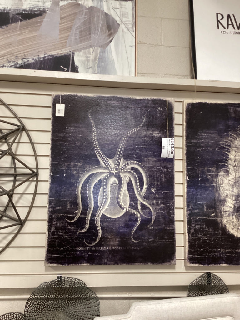 Stretched Canvas - 30 x 40 - Black, Grey and White Octopus Print