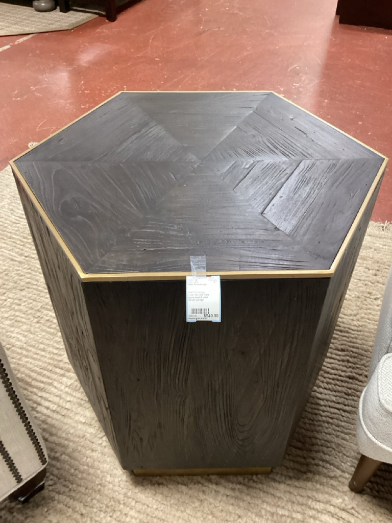Nest Furnishings Luxor Hex Side Table ebony wood & metal  24 x20 x24 high
