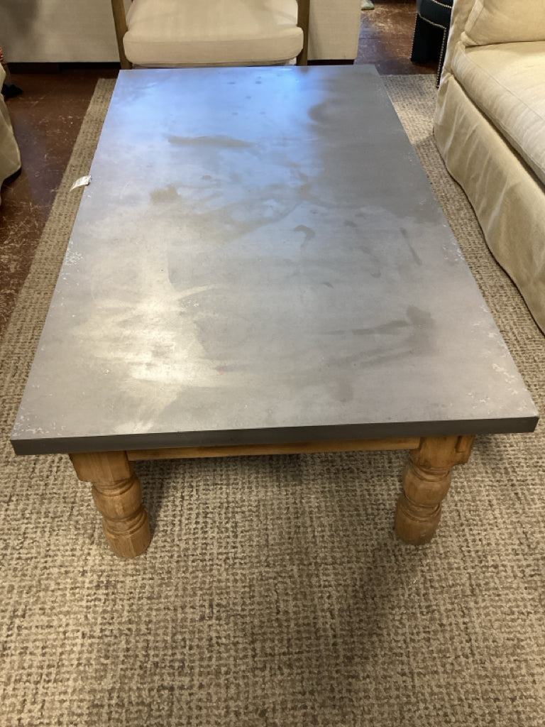 Maddox Zinc Top One Drawer Coffee Table 60" X 32" X 19" (as found)
