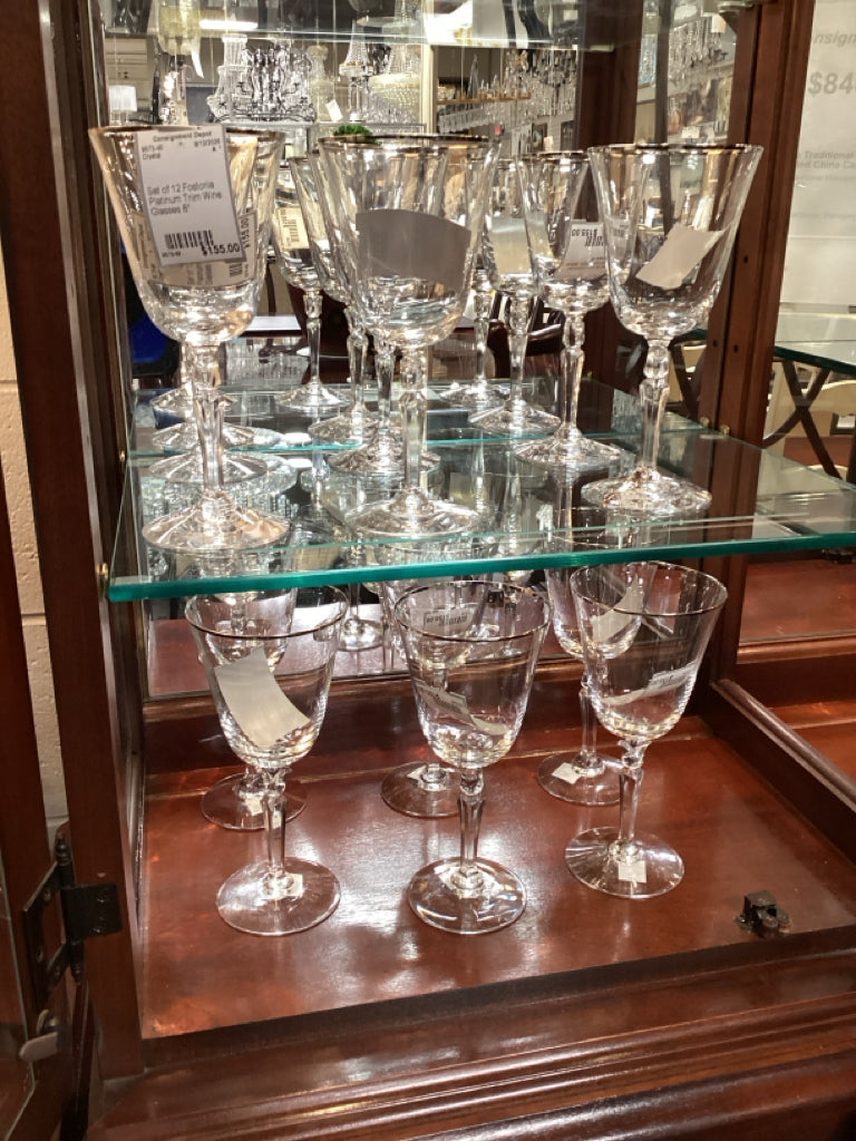 Set of 12 Fostoriia Platinum Triim Wine Glasses 8"