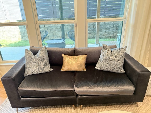 Velvet GREY Sofa /Loveseat w/Chrome Legs 81x33x27