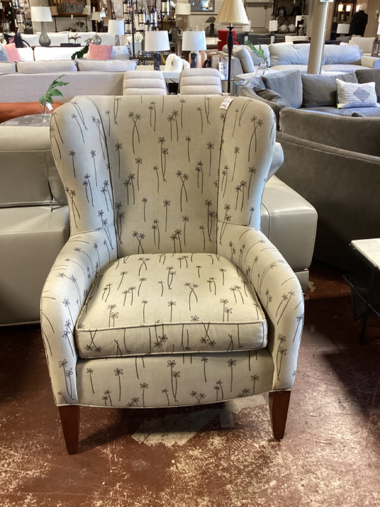 Ethan Allen Small Wing Chair Cream and Green