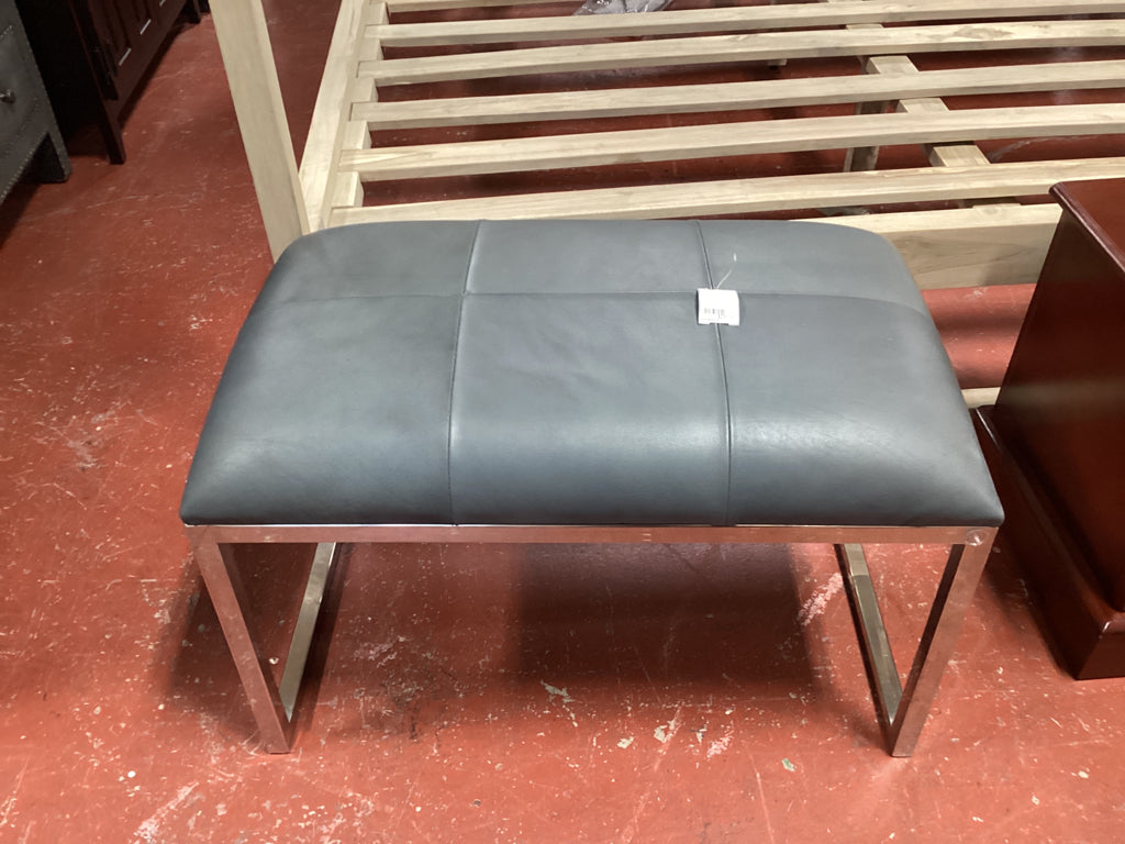 Grey Leather Bench 29x17x17