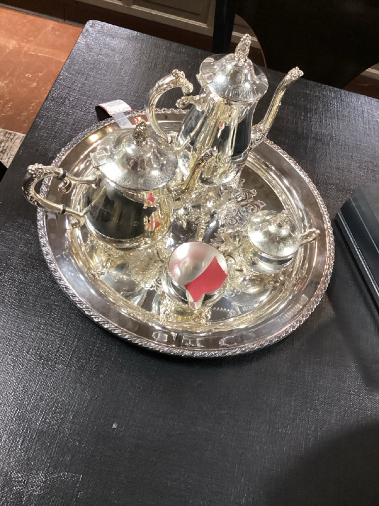 Elegant Vintage Silver-Plate Coffee& Tea Service with Serving Tray
