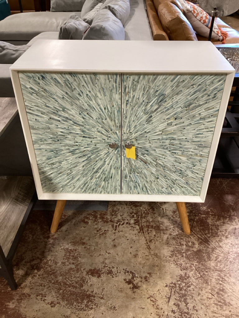 White 2 Door Cabinet With Tile Inlaid Doors 28x14x32