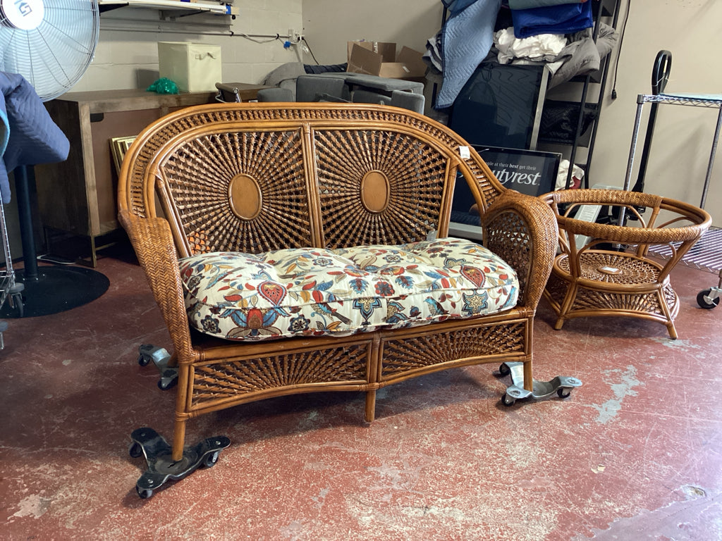 Pier One Azteeca Rattan Settee/Cushion and Table SET
