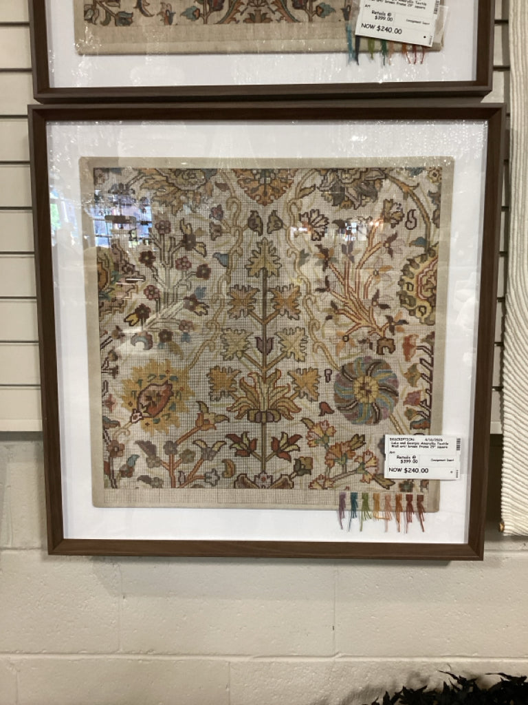 LuLu and Georgia Amaryllis Textile Wall art/ brown frame 29" square
