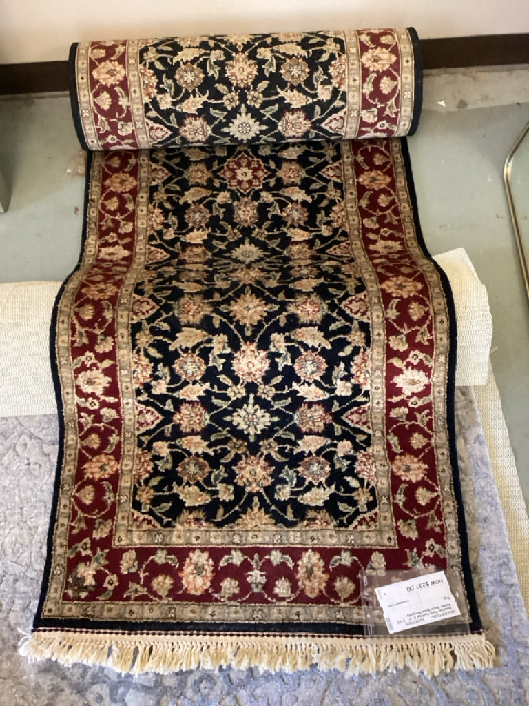 Venetian Hand Knotted 2'.6"  X 10' Runner Black/Beige/Burgundy