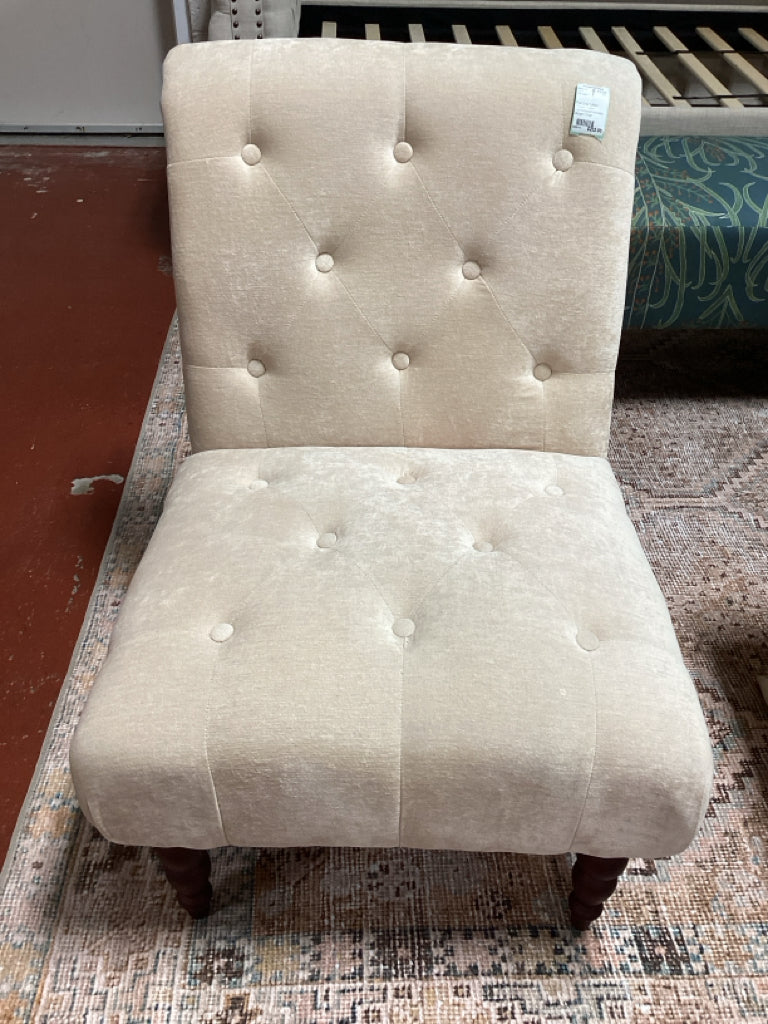 Pier One Tufted Slipper Cream Upholstered Armless Accent Chair