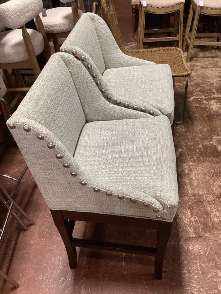 PAIR of Ballard Designs Marcello Counter Stools in Coco Tweed Mineral 20.75"W x