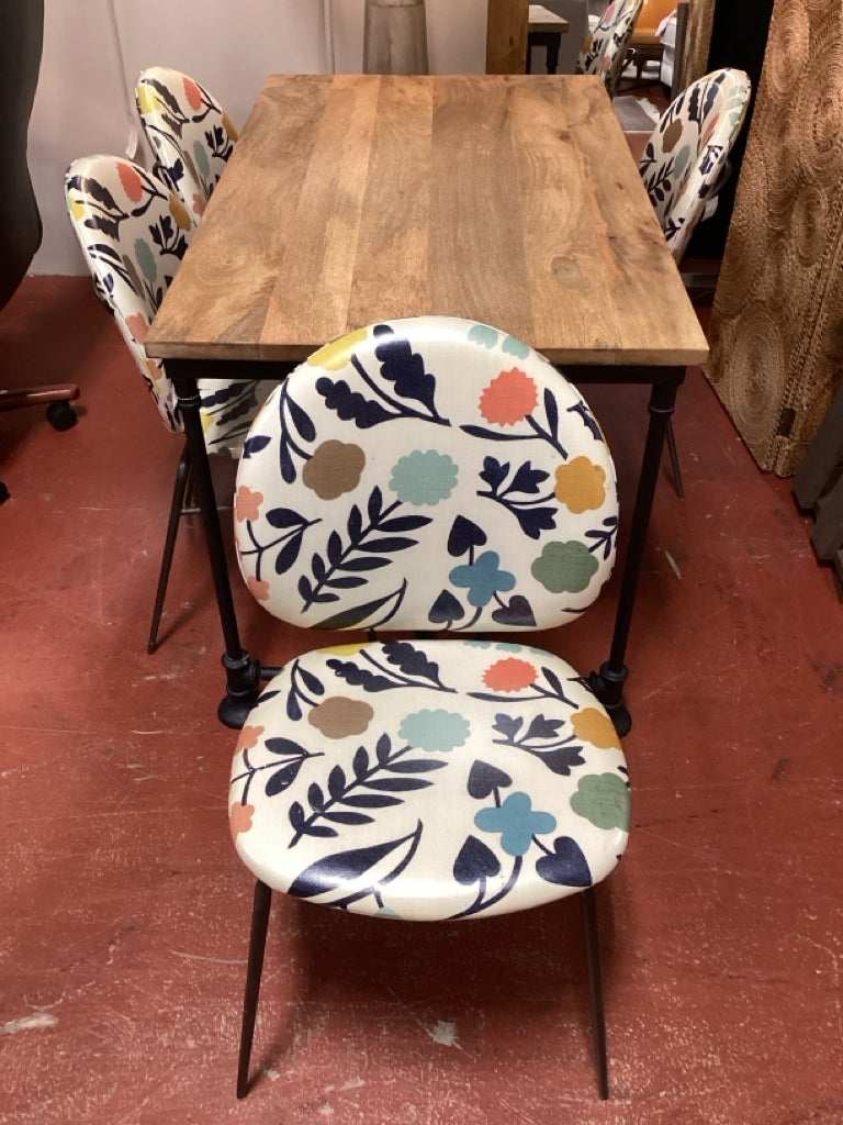 Dining Chairs / vintage modern iron & vinyl floral chairs / SET of 4