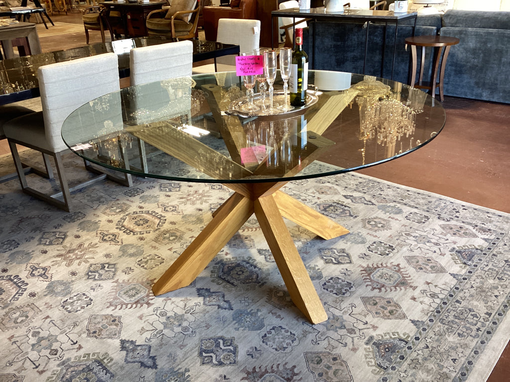 VERONA oak Base with 60" Round Glass Table