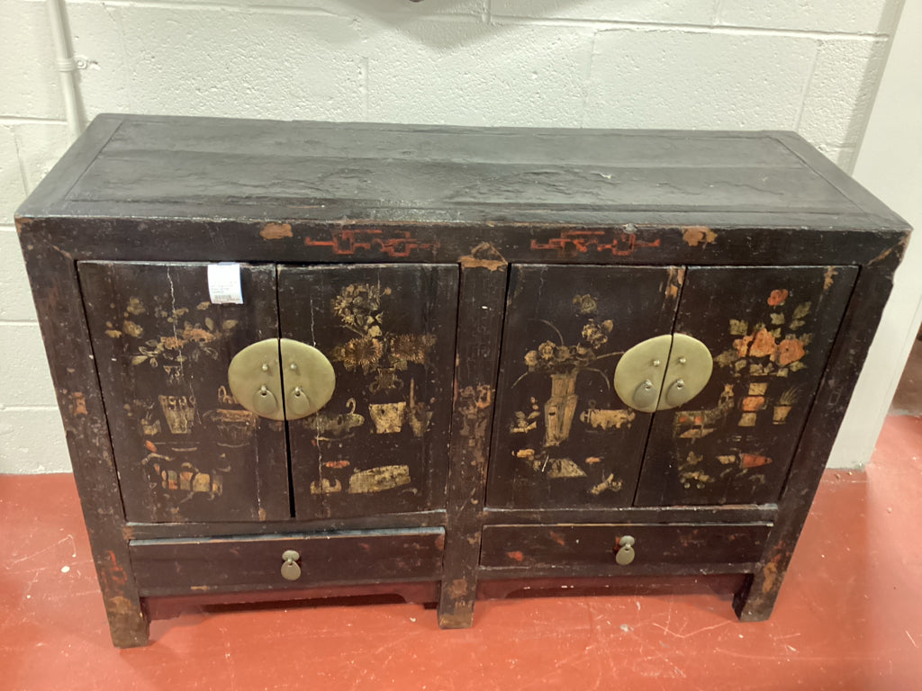 Asian 4 Door Cabinet with Large Round Brass Latches 16x48x33