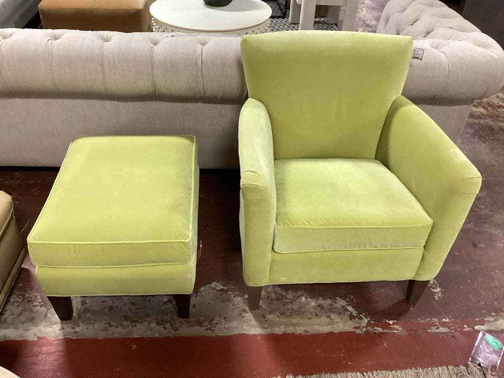 Ballard Design Green Chair & Ottoman 30x19x34