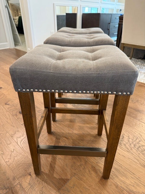 SET OF 3 Four Hands Sean GREY Denim Bar Stools 18x15x26