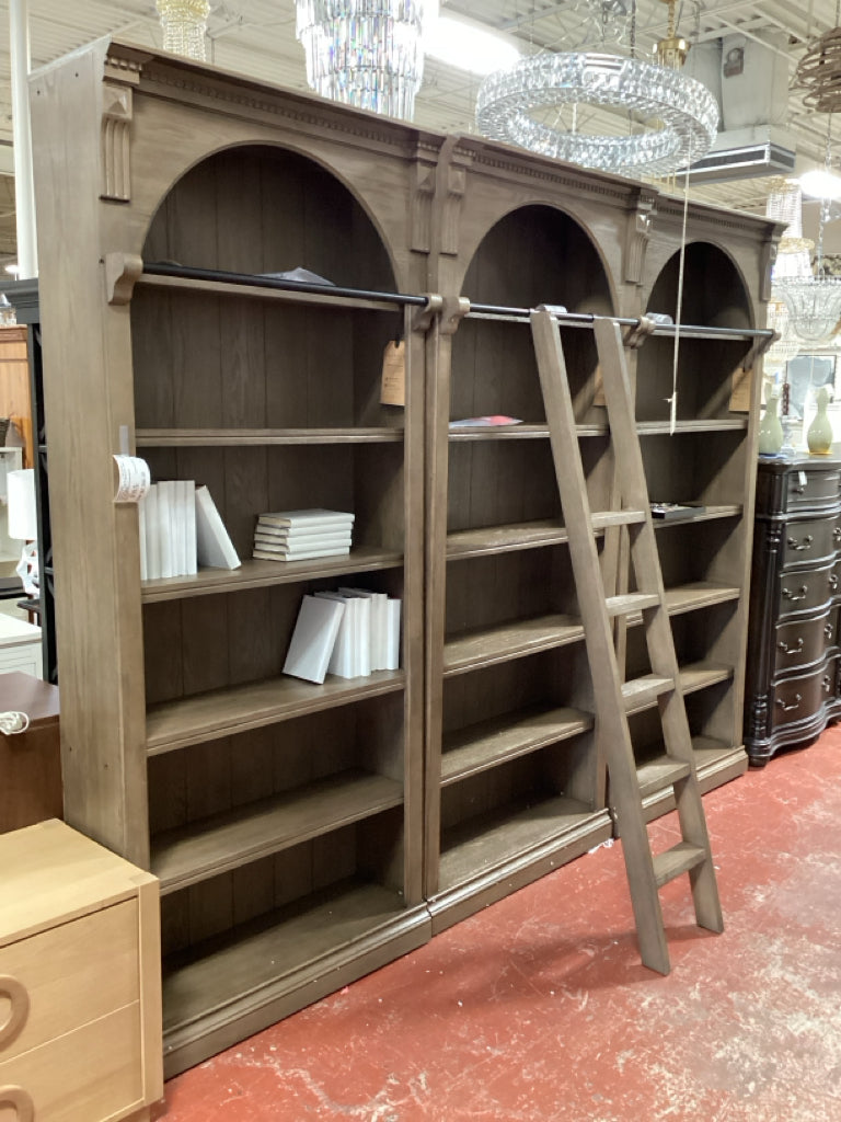 Stratton 8' Tall 3 Bookcases Wall Unit w/Ladder 120"Wx94"Hx15" DA4LMKPS