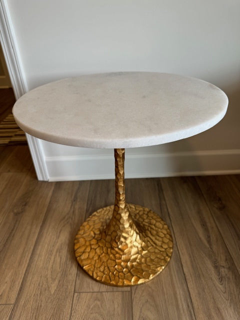 Revelation Chiseled side table,antique gold finish base R24966; Marble top; 20x2