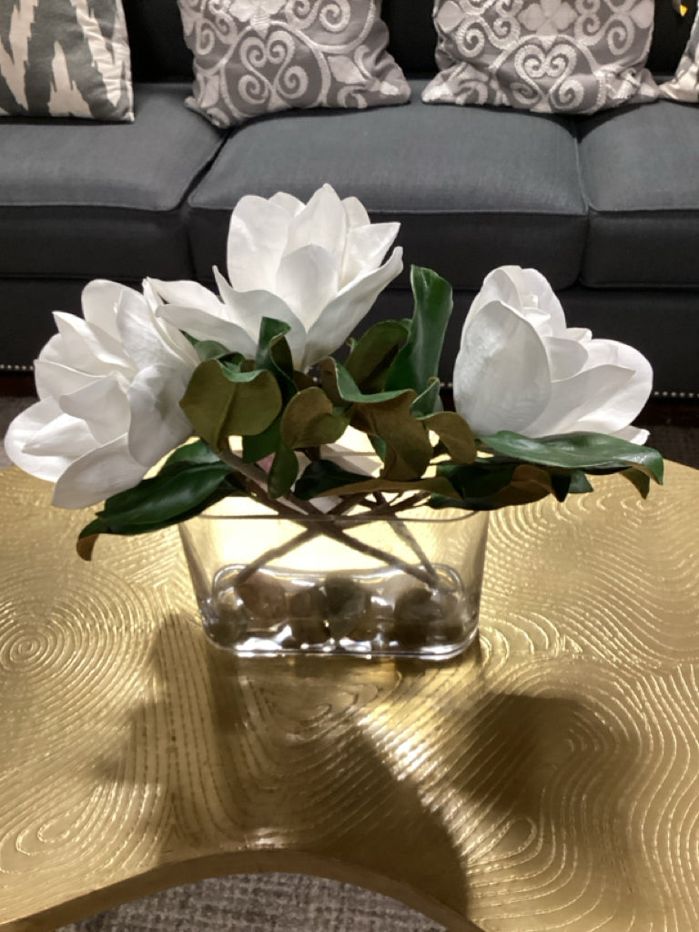 Uttermost Glass vase 10"w x 16" high with 3 magnolias