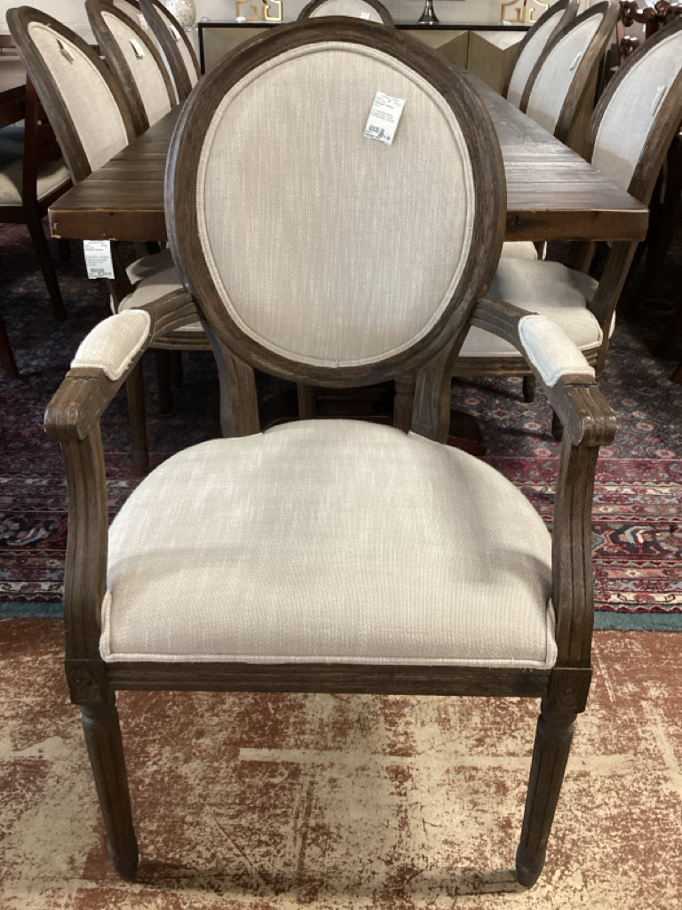 RH French Dining Arm Chair in Brown Oak/Performance Linen (pair)