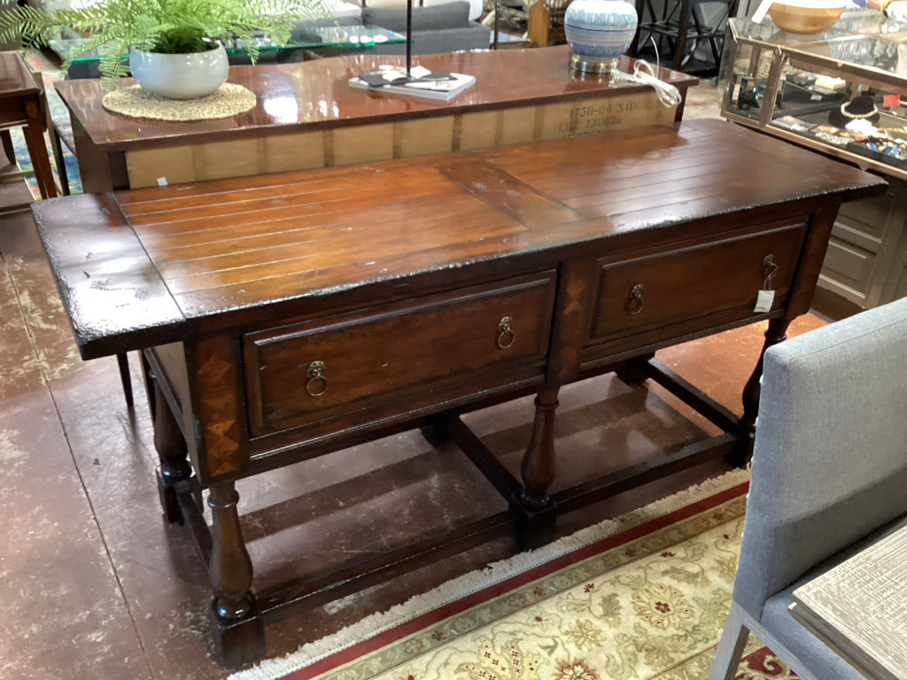 Console / antique oak sideboard / 2 drawer 74.5 x 24 x 34