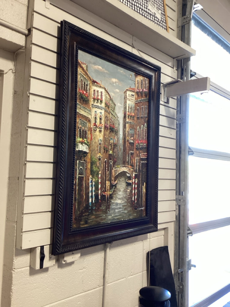 W Leonardo Oil on canvas Venetian canal scene /aged gold frame 44 x 31.5