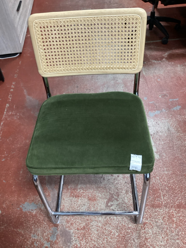 PAIR Green Velvet Counter Height Stool 24" h