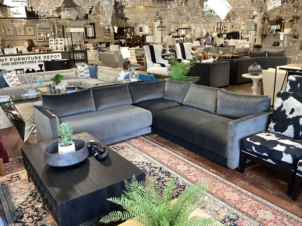 Havenly Velvet GREY Sectional 3 Piece, 131x42x33, RR-5VB2PYH6