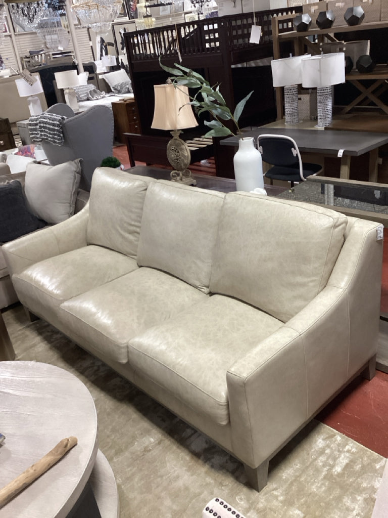 Haverty's Leather Sand Sofa & Ottoman SET 84x30x35 AS FOUND
