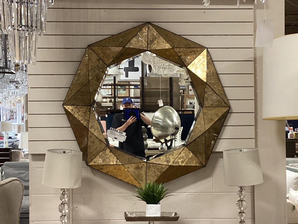 Mirror / 48" octagonal mirror / gold geometric frame