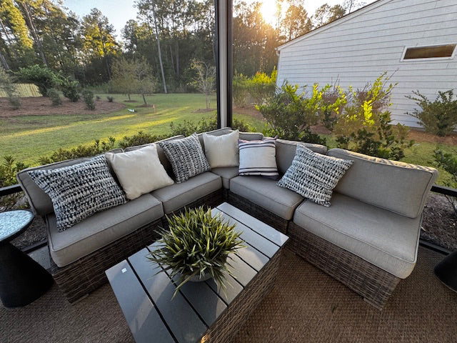 Outdoor wicker sectional sofa; brown; 87x87