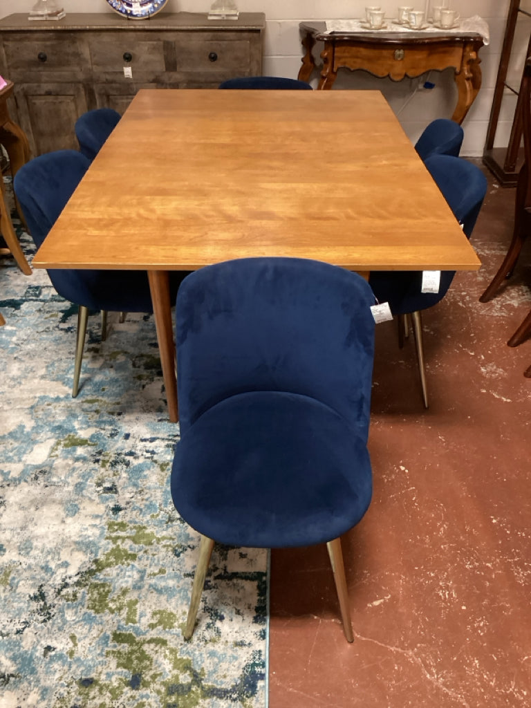 West Elm Lila Velvet Ink Blue Dining Chair w/ Gold Base 17x17x30 (set of 6)