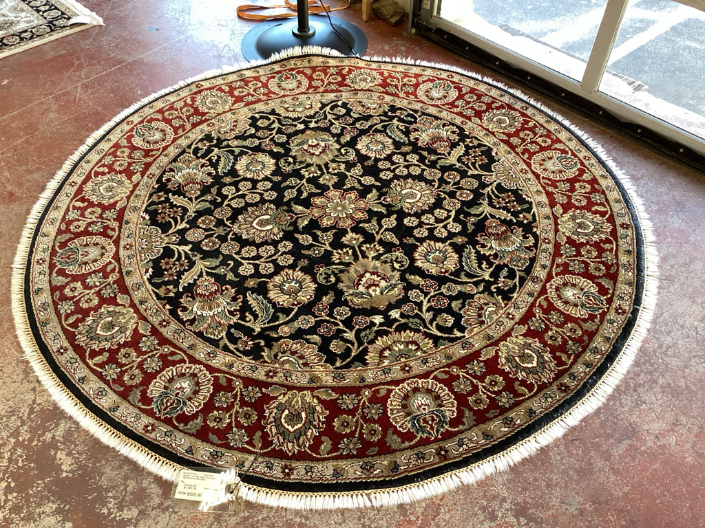 Round 7'x9' Rug Hand Tied Oriental Rug Black/Maroon Color