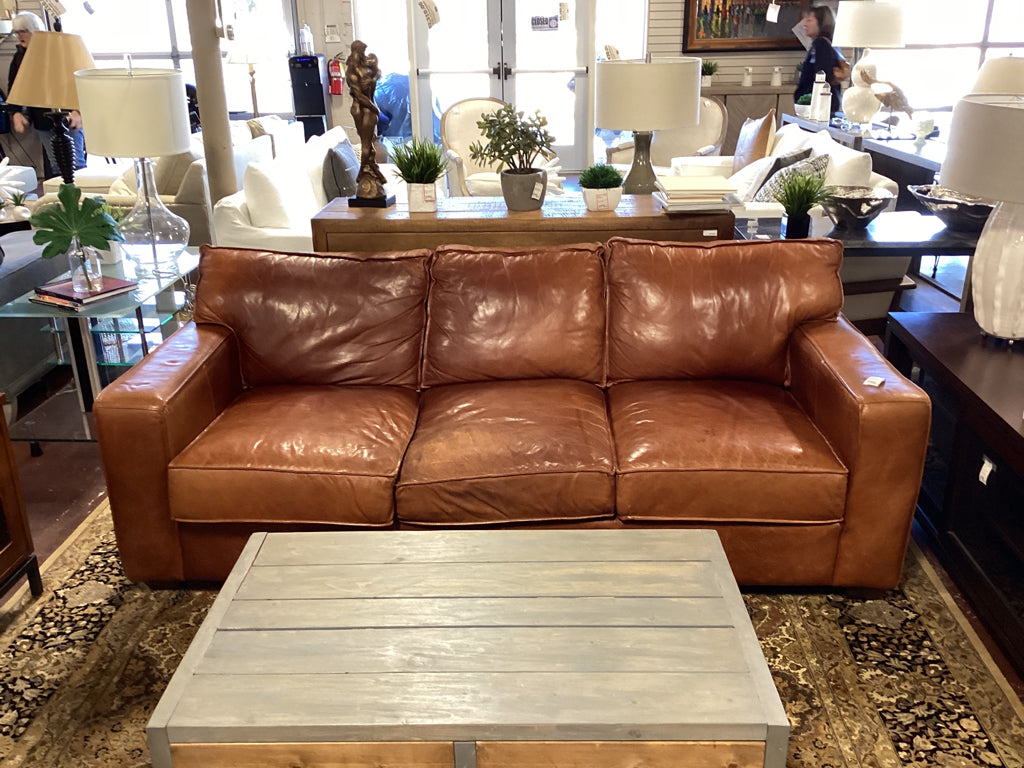 Italian Leather 3 Cushion Sofa Cognac 90" x 41"