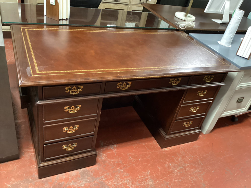 Vintage Mahogany Executive Desk with Leather Top 60" X 30" X 30"