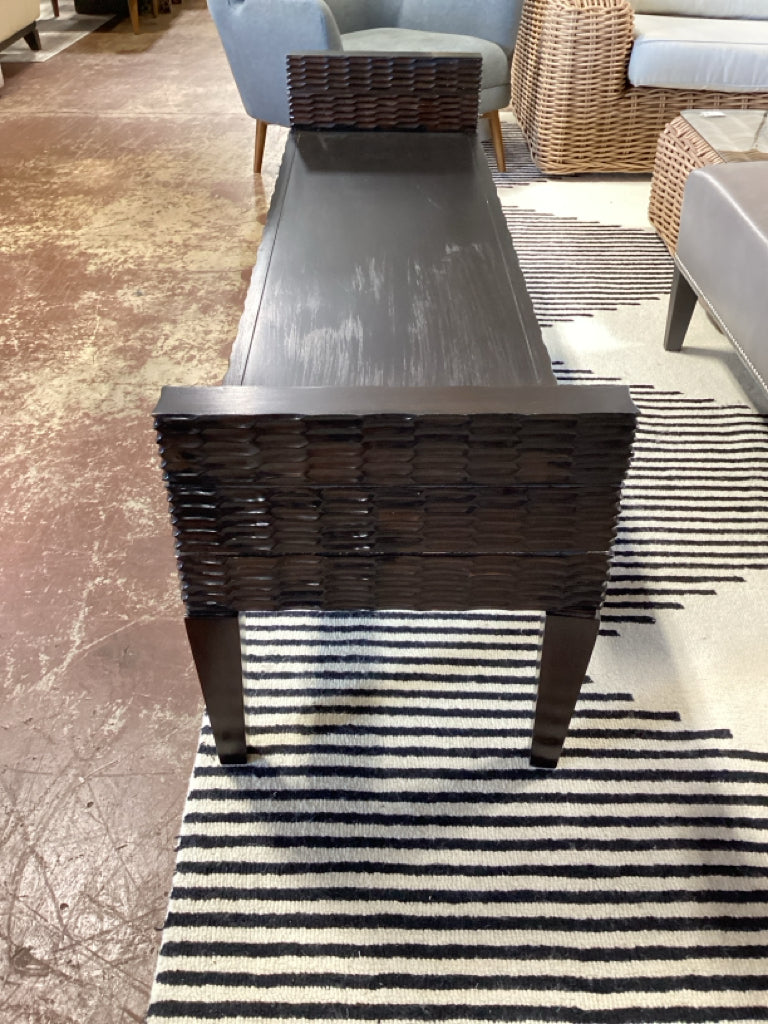 Authentic Adrianna Shamaris Luxury Hand-Carved Solid Teak Bench w/ Espresso Fini