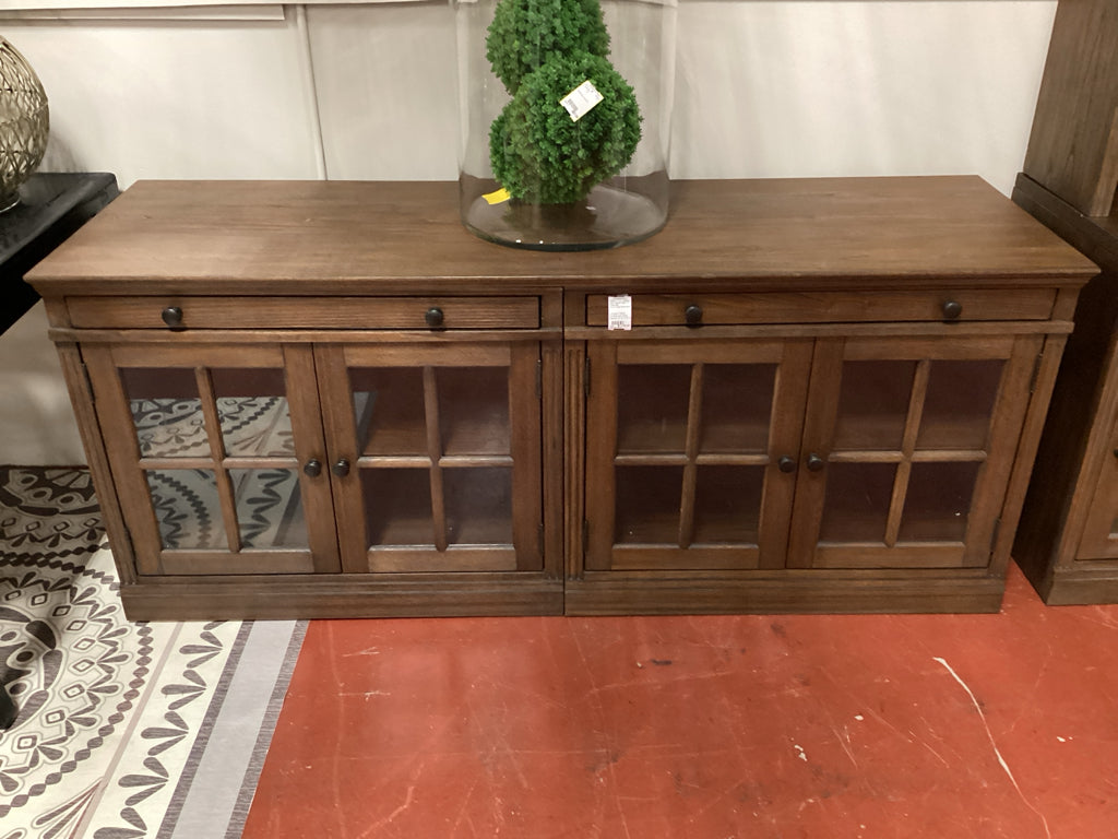 Livingston Media Console with Glass Cabinet 70" W X 22" X 31"