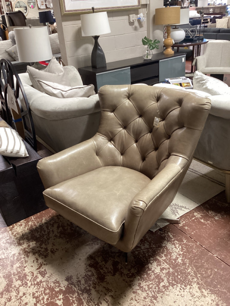 4 Hands Taupe Swivel Leather Chair
