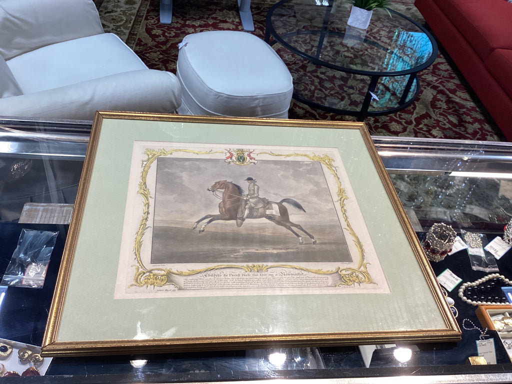 Framed & Matted Champiion Mezzotint Race Horse  Print 18" X 20"