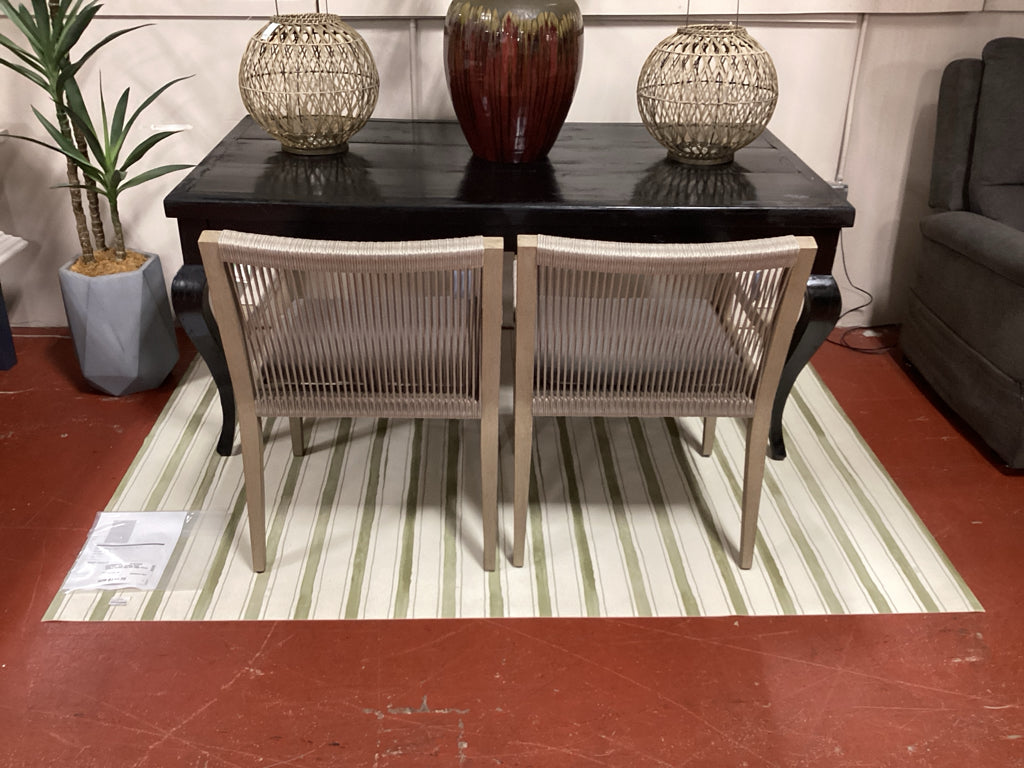 Floor Flair Inky Ticking Vinyl Outdoor/Indoor Rug 5x7 Sage Green