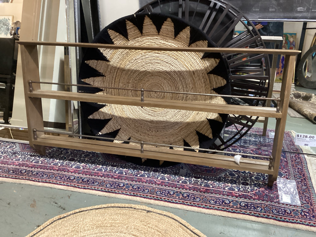 Wooden plate rack with metal rail /  natural finish  60 x 30 wall mount