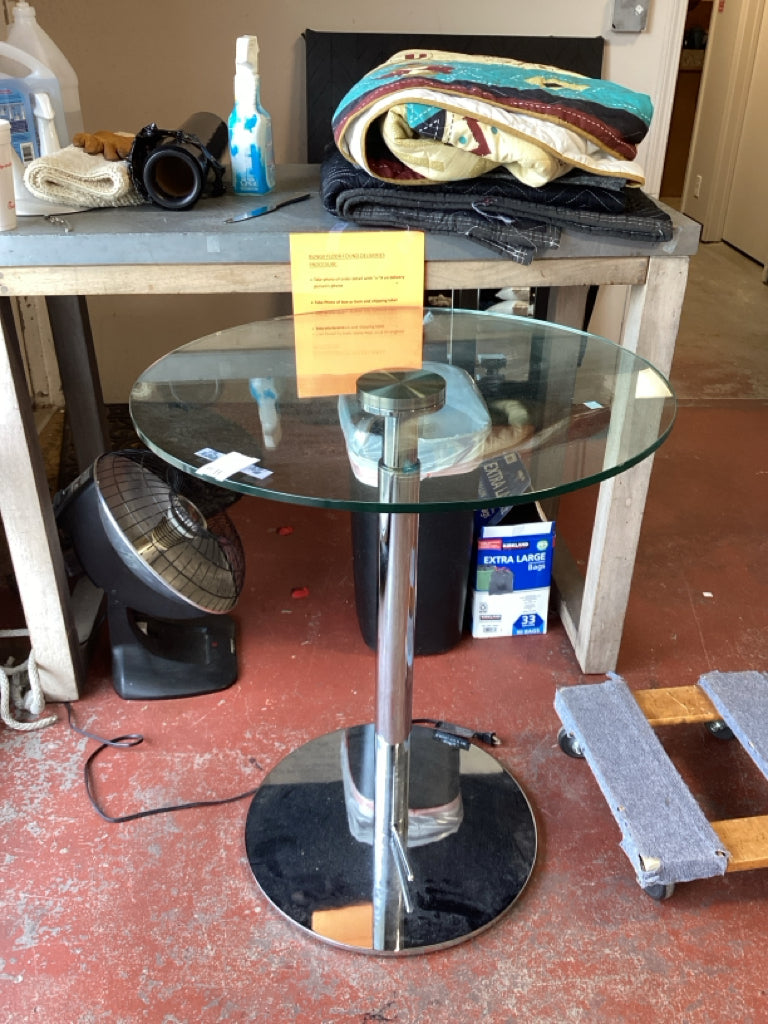 Contemporary Pub Table / glass & chrome 27.5 ' round