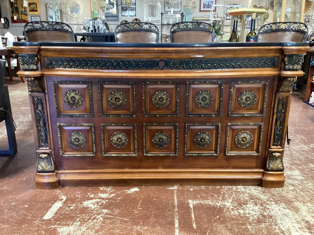 Neoclassical Charm Portable Home Bar & 4 Swivel Bar Stools