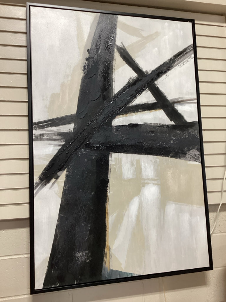 Granby abstract wall art / black & white / black frame 39.5 x 59  DGB9PUPB