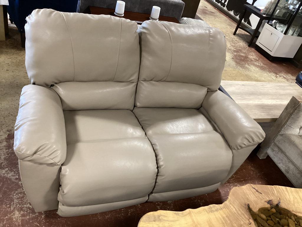 La-z-Boy reclining faux leather Loveseat / taupe / recentkly reupholtered