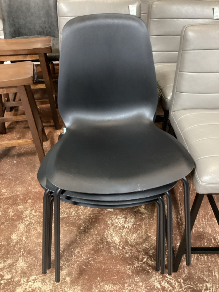 Set of 4 Ikea Teodores Moern Molded Black Plastic Chairs with Metal Legs