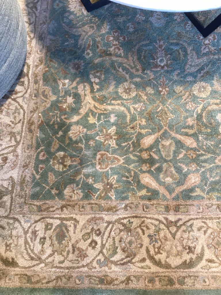 Rug / Persian green & beige hand tufted rug 6 x 9  AS IS