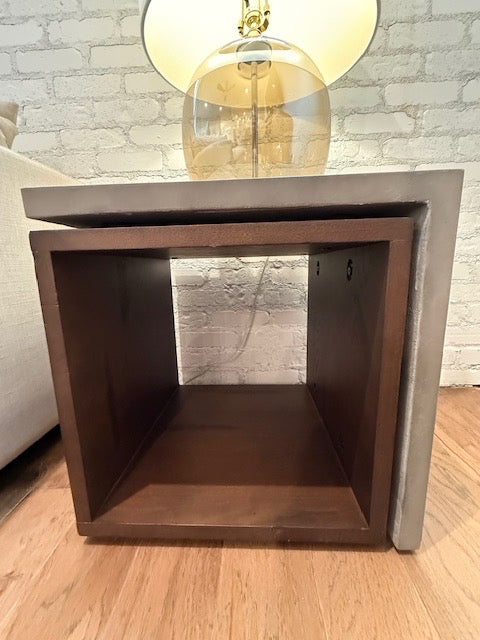 4 Hand "Freddie" s End Table  19x19x20 Concrete and Walnut